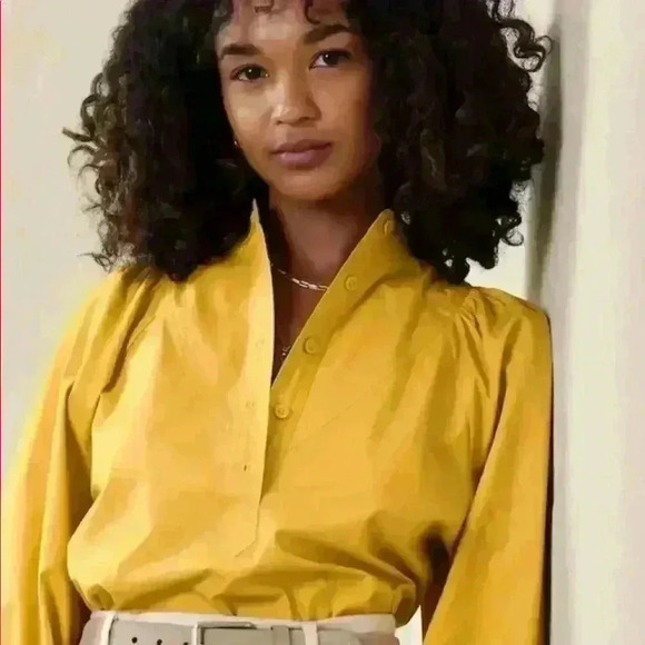 NWT CLEO FASHION POPLIN SHIRT, Mustard - Picture 1 of 15